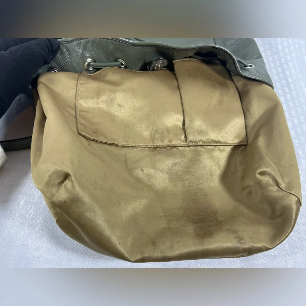 4019: Coach Olive Green Pebbled Leather Drawstring Backpack